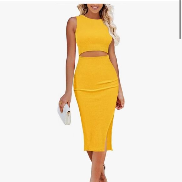 Yellow Sleeveless Midi Dress #23 - Picture 2 of 8